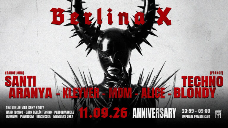 Flyer de Berlina X Anniversary, fiesta kinky y techno en Barcelona